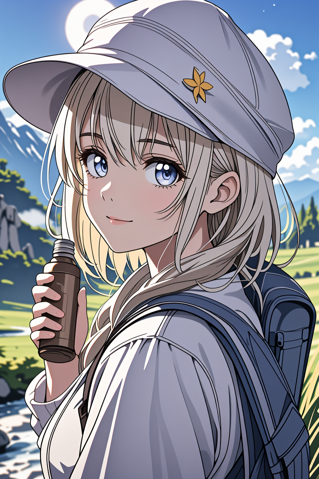 1 woman ((upper body selfie, happy)), masterpiece, best quality, ultra-detailed, solo, outdoors, (night), mountains, nature, (stars, moon) cheerful, happy, backpack, camping stove, water bottle, mountain boots, gloves, sweater, hat, flashlight, forest, rocks, river, wood, smoke, shadows, contrast, clear sky, analog style (look at viewer:1.2) (skin texture) (film grain:1.3), (warm hue, warm tone:1.2), close up, cinematic light, sidelighting, ultra high res, best shadow, RAW, upper body, wearing pulloverbackground, natural skin:0.5 <lora:LCM_LoRA_Weights_SD15:1>