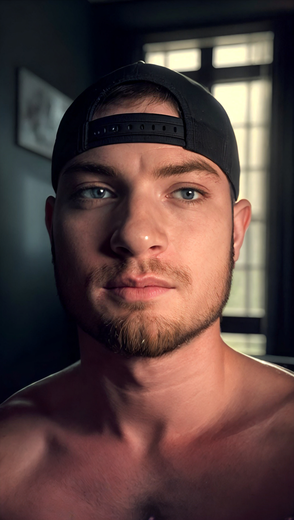ASCII<lora:Country_boy:0.7>  Photo of a man, close up portrait, skinny, hat backwards, dark bedroom, windows, close up portrait, high detail, realistic, high detail, 8k, (Masterpiece, high quality:1.3), masterpiece, depth of field, bokeh, detailed, homoerotic, (homoerotic), highly detailed, sharp focus, intricate, smooth, elegant, fantasy, cinematic lighting, cinematic, masterpiece, matte, photorealistic, 4k, beautiful, volumetric lighting, dramatic,