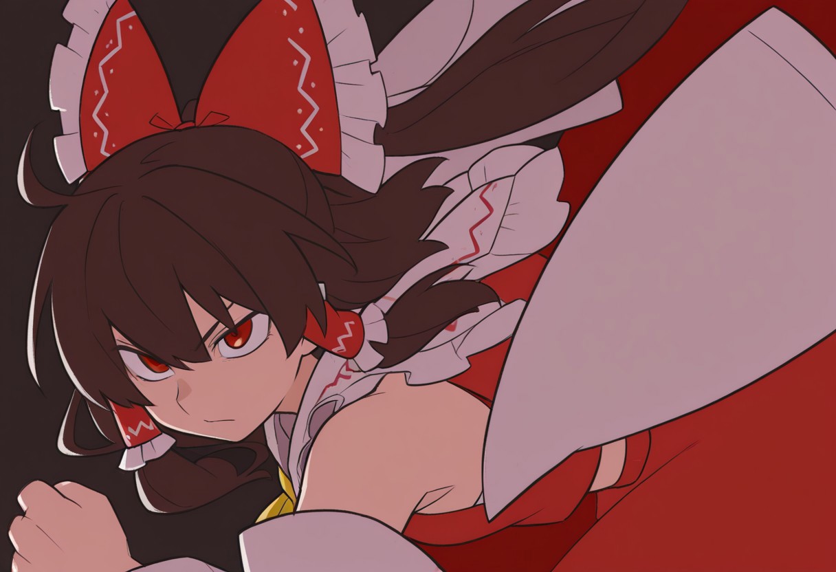 best quality, 
1girl, solo, hakurei reimu,
serious, dynamic pose,