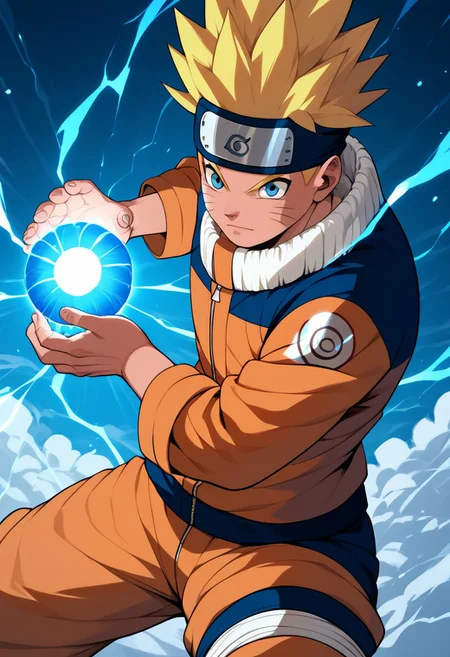 score_9, score_8_up, score_7_up 
   , masterpiece, beautiful,,solo, 1 male,muscle, wide hips, big breast, wide hips, Kamehameha-Charge, bent elbows,arms on waist level ,hands cupped together, leg spread, holding a blue glowing orb,
uzumaki naruto, 1boy, blonde hair, spiked hair, blue eyes, whisker markings, facial mark, forehead protector,orange jumpsuit