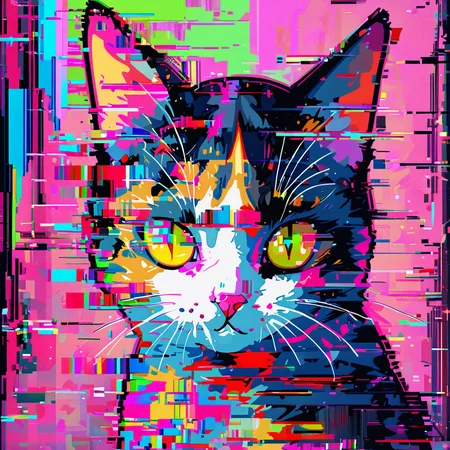 ,glitchstyle,<lora:Glitch_style-xl:0.8>,masterpiece,
cat,solo,portrait,looking at viewer.glitch,