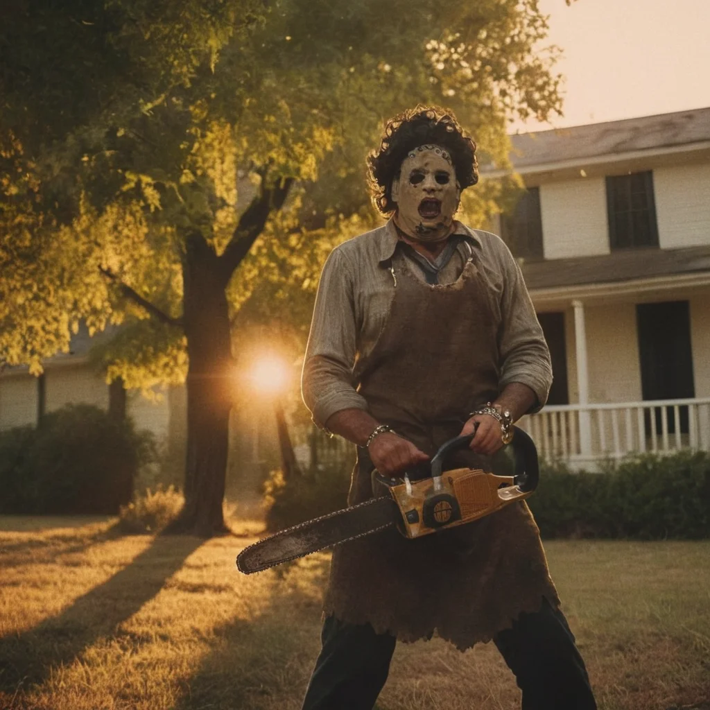 cinematic film still of <lora:Leatherface:0.9>
Leatherface a zombie holding a gun in front of a house,The Texas Chain Saw Massacre style,open mouth,1boy,weapon,male focus,tree,blood,pov,sunset,death,corpse , realistic, sharp, detailed, classic, 1970's, horror, photography, artistic, perfect chainsaw, crazy, shallow depth of field, vignette, highly detailed, high budget, bokeh, cinemascope, moody, epic, gorgeous, film grain, grainy