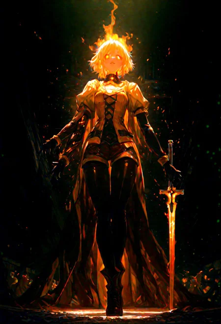 masterpiece, best quality, very aesthetic, absurdres, 
scifi, fantasy, masterpiece, best quality, great composition, four arms, many limbs, asymmetry, asymmetrical arms, holding enormously big magic staff enchanted with the souls of the damned, Creepy magical girl that appears ghostly and otherworldly. Her form hovers above the ground, giving it an ethereal and unsettling presence. She is wearing yellow steampunk dress, brown shorts, black tights, brown boots, black gloves. with sharp, jagged features that make it look both menacing and unnatural. Her face is evil but beautiful, wide smile, obscured, often appearing as a shadowy void or with glowing eyes that pierce through the darkness.
Her arms are elongated and end in claw-like appendages, giving it a sinister, predatory look. Her lower body fades into a swirling mist and fire, emphasizing its incorporeal nature. She moves fluidly, as though gliding effortlessly, and her presence is often accompanied by an eerie glow or shimmering aura.