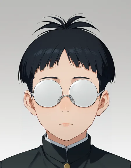 score_9, score_8_up, score_7_up, source_anime, BREAK
1boy, solo, looking at viewer, gradient background, upper body,
ken takakura, short hair, bowl cut, black hair, opaque glasses, no eyes,
school uniform, gakuran,
<lora:ken_takakura_anime_v2-soralz:1>