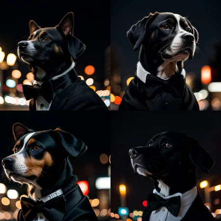 RAW photo, absurdres, high quality, photorealistic, detailed, realistic,
a portrait of an evil dog wearing a (tuxedo:1.2),
outdoors, street lights, night, harsh lighting, magical photography, dramatic lighting, photo realism, ultra-detailed, 35mm, f/2.8, 8k uhd, dslr, film grain,