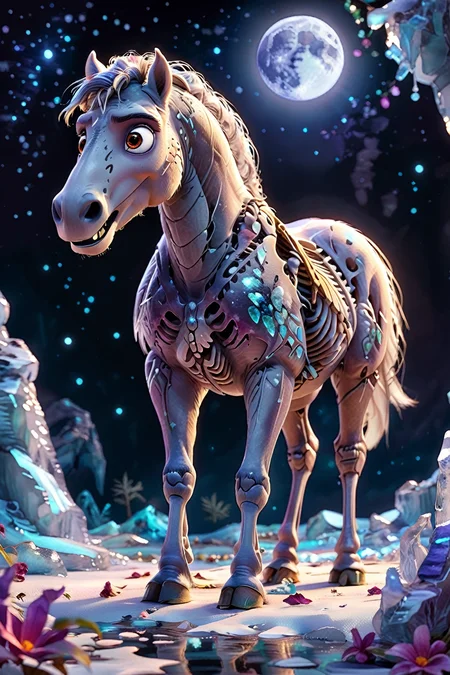 <lora:add-detail-xl:0.5>, real, ice age world, watercolor, transparent grey skeleton horse, transparent, colorful galaxy, moonlight, transparent, <lora:EldritchImpressionismXL1.5:0.3>, masterpiece, best quality, transparent, Designed by Bage <lora:Cute_3D_Cartoon:1>, <lora:animeoutlineV4_16:0.64>
