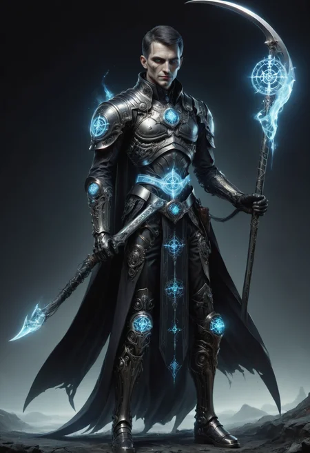 DonMT3chC057ruc7sXL male empire soldier, witch,, necromancer's scythe, scifi, tech, metallic <lora:DonMT3chC057ruc7sXL:0.8>