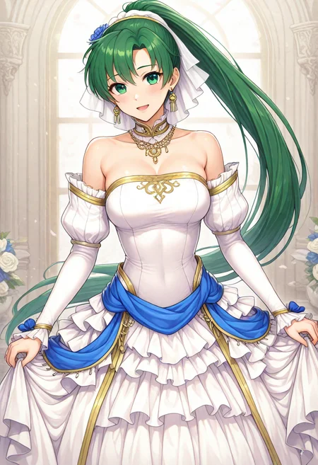 <lora:lyn_XL_illustrious-noob_v1:1>lyn (fire emblem),wedding dress,, best quality, masterpiece, high quality,newest, absurdres, highres,incredibly absurdres ,<lora:Hyper-SDXL-4steps-lora:1>