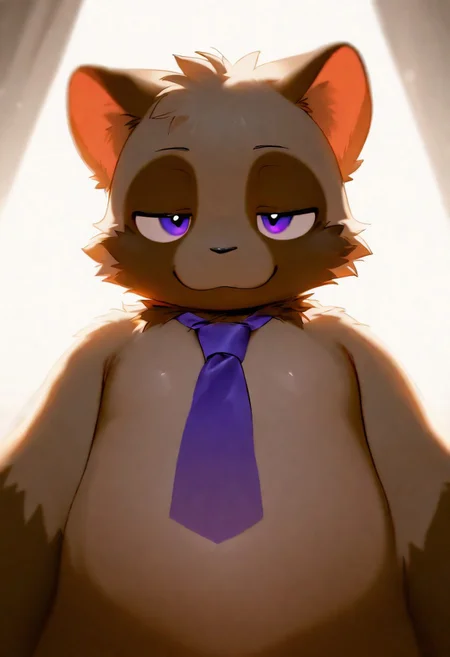 will (will javatanuki), nyalia, alens, zuppu11, purple eyes, purple tie, front view, 1boy, solo, furry, cute, kemono, masterpiece, best quality, very awa, very aesthetic, absurdres, questionable