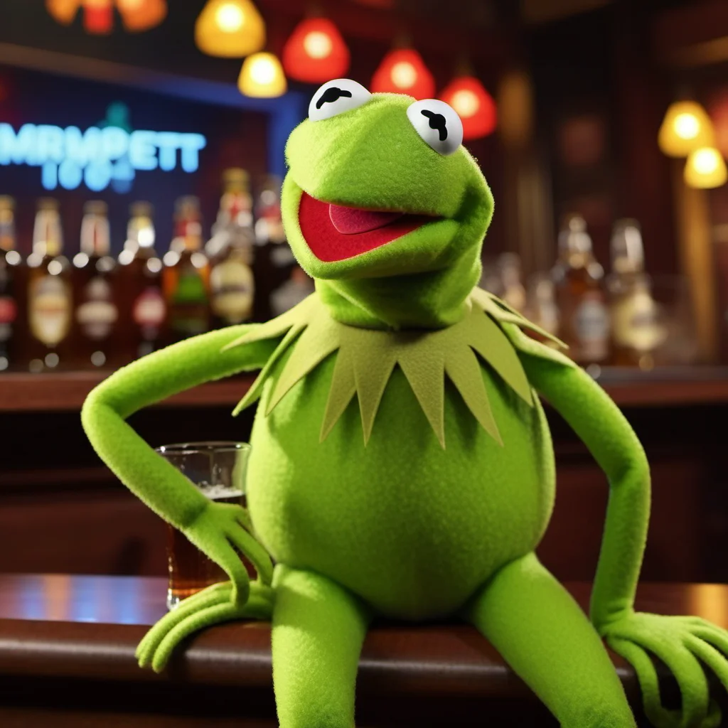 Kermit1024,a muppet frog, full body, drink beer in a pub, neon lights sign "Kermit" , highly detailed, photography, ultra sharp, film, bokeh, professional, 4k <lora:add-detail-xl:1.5> <lora:Kermit1024:0.8>