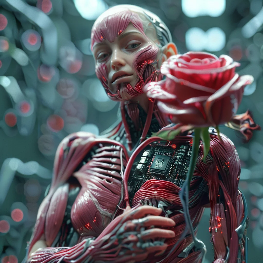 cyberanatomy girl with a rose, cinematic<lora:cyberanatomy:1>
