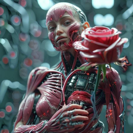 cyberanatomy girl with a rose, cinematic<lora:cyberanatomy:1>
