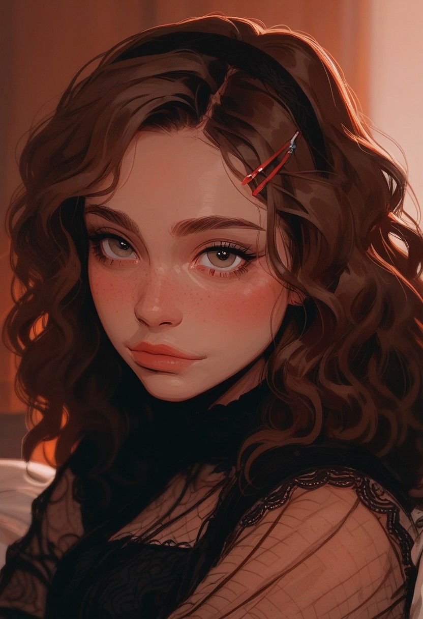 score_9, score_8_up, score_8_up, 1 cute adorable, ((romantic eye contact)), looking at you Lovingly, dreamy eyes, a girl in love, feeling of love,brown wavy hair, cuteness overload, girl, depth of field, raw, close up shot, focus on face, intimate shot, posing, nsfw, lace, thick thighs, hairclips, hairband, narrow waist, fishnet thighs, high waist thongs, sitting on bed, obedient,