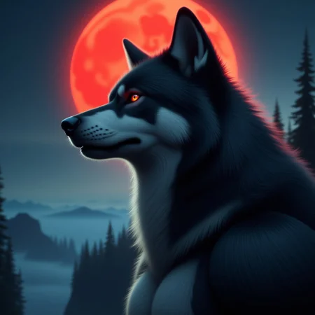 top quality, best quality, High-quality illustrations by Rembrandt, masterpiece, depth of field, (highly detailed beautiful face and eyes), absurdres, perfect anatomy, Werewolf, howling, red full moon, on cliff, fog, (kemono, super handsome boy, solo focus, muscle, hero pose), (furry anthro), full body, wide shot,