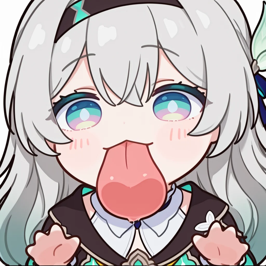 (masterpiece, high quality, amazing detail), highres, 1girl, firefly \\(honkai: star rail\\), solo, blush_sticker, licking screen, 1girl, solo, long hair, looking at viewer, simple background, white background, tongue, tongue out, chibi, :3, <lora:Chibi_licking_your_screen-10:1>