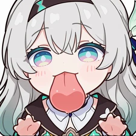 (masterpiece, high quality, amazing detail), highres, 1girl, firefly \\(honkai: star rail\\), solo, blush_sticker, licking screen, 1girl, solo, long hair, looking at viewer, simple background, white background, tongue, tongue out, chibi, :3, <lora:Chibi_licking_your_screen-10:1>