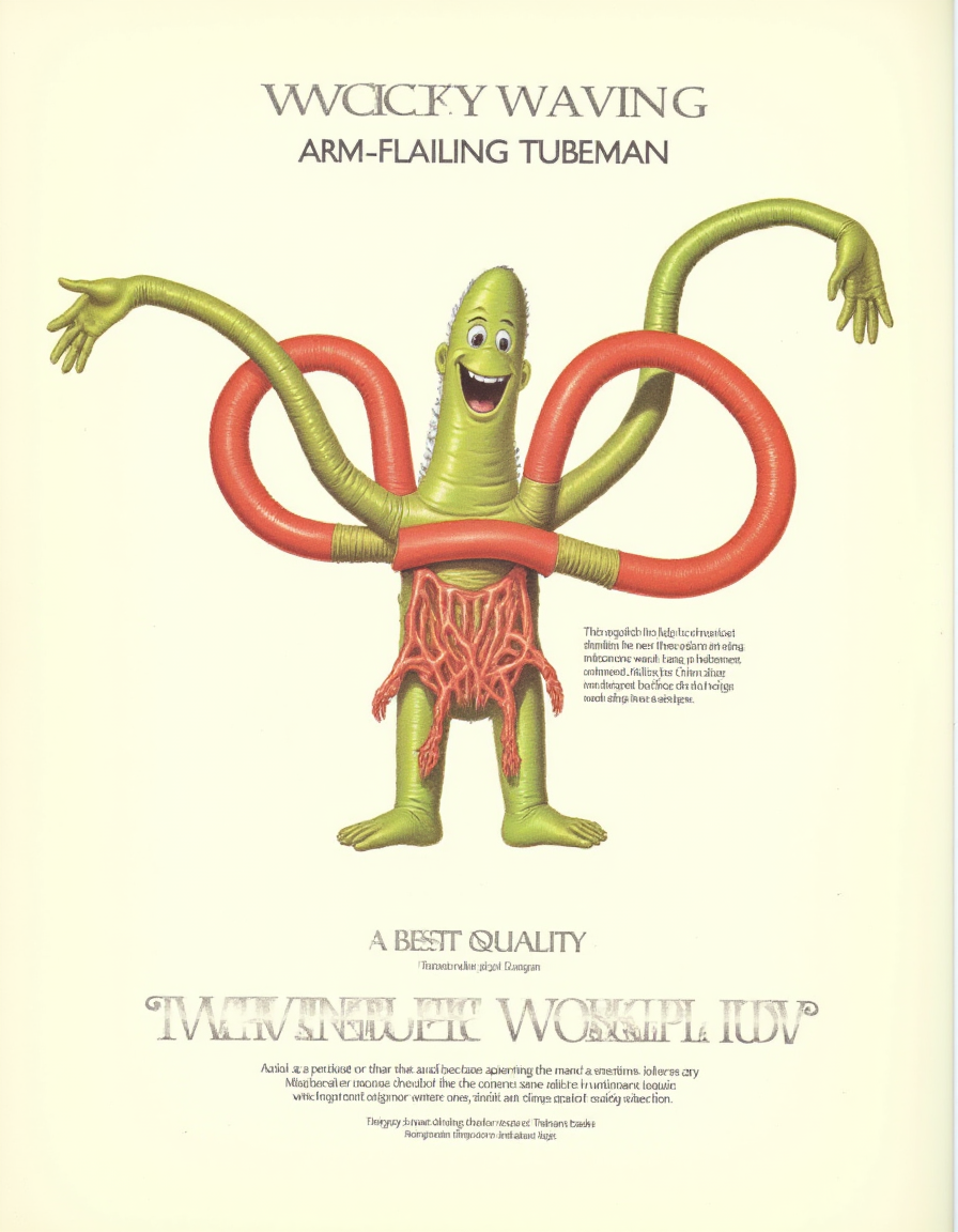 best quality, masterpiece (quality),
inflatable, colorful tubemen, anatomical diagram,  inset text, medical text,
page title text is "WACKY WAVING INFLATABLE ARM-FLAILING TUBEMAN"
<lora:AfterMan-flux-v1:1> <lora:inflatable_tube_man-flux-v1:1>
