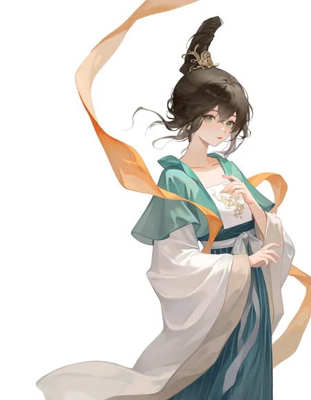 1girl,solo,(white background:1.2),simple background,cowboy shot,shawl,looking at viewer,standing,<lora:huahuibei-000014:0.9>,huahuibei,green eyes,, masterpiece, best quality, very aesthetic, absurdres,newest, incredibly absurdres,