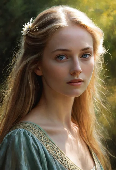 style of "Rembrandt" fantasy setting, head shot, head tilted, beautiful celtic lady ,flora, flowers, graceful, gentle, sunny, pastel, happy, ,long flowing wild hair, spring, skin pores, supermodel , celtic jewelry, realistic, very detailed,, oil painting, intricate skin, realistic, photorealistic, rim lights, dark shadows, cinematic scene,digital artwork, illustrative, painterly, matte painting, highly detailed BREAK ,background with colorful flora
<lora:Rembrandt Lighting Style:0.7> Rembrandt lighting style <lora:add-detail-xl:1>