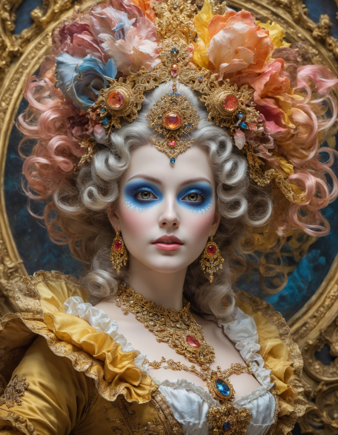 by Les Edwards,  Nikon D850 , Rococo but extremely beautiful:1.4), (intricate details, masterpiece, best quality:1.4),
DMT Art Style, bright colors, surreal visuals, swirling patterns, DMT art style,  looking at viewer
<lora:add-detail-xl:1> <lora:xl_more_art-full_v1:0.5> <lora:looking_at_viewer:2>