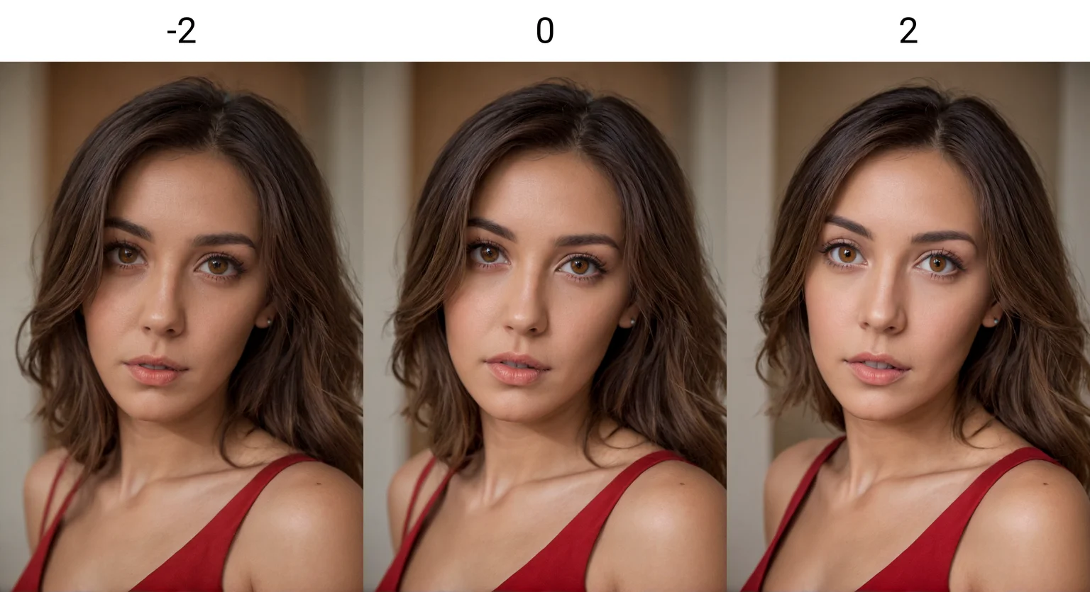 woman, looking at viewer, <lora:lighting Slider_alpha1.0_rank4_noxattn_last:-2>, brown eyes, red dress,