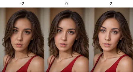 woman, looking at viewer, <lora:lighting Slider_alpha1.0_rank4_noxattn_last:-2>, brown eyes, red dress,