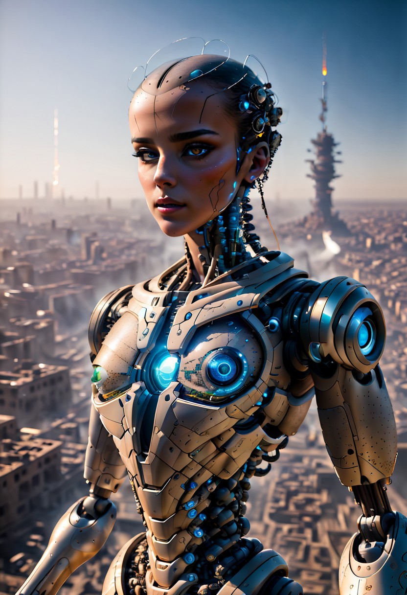 realistic image with morning high quality on the subject of the world ruled by artificial intelligence in the future, visualization of the life of people ruled by AI