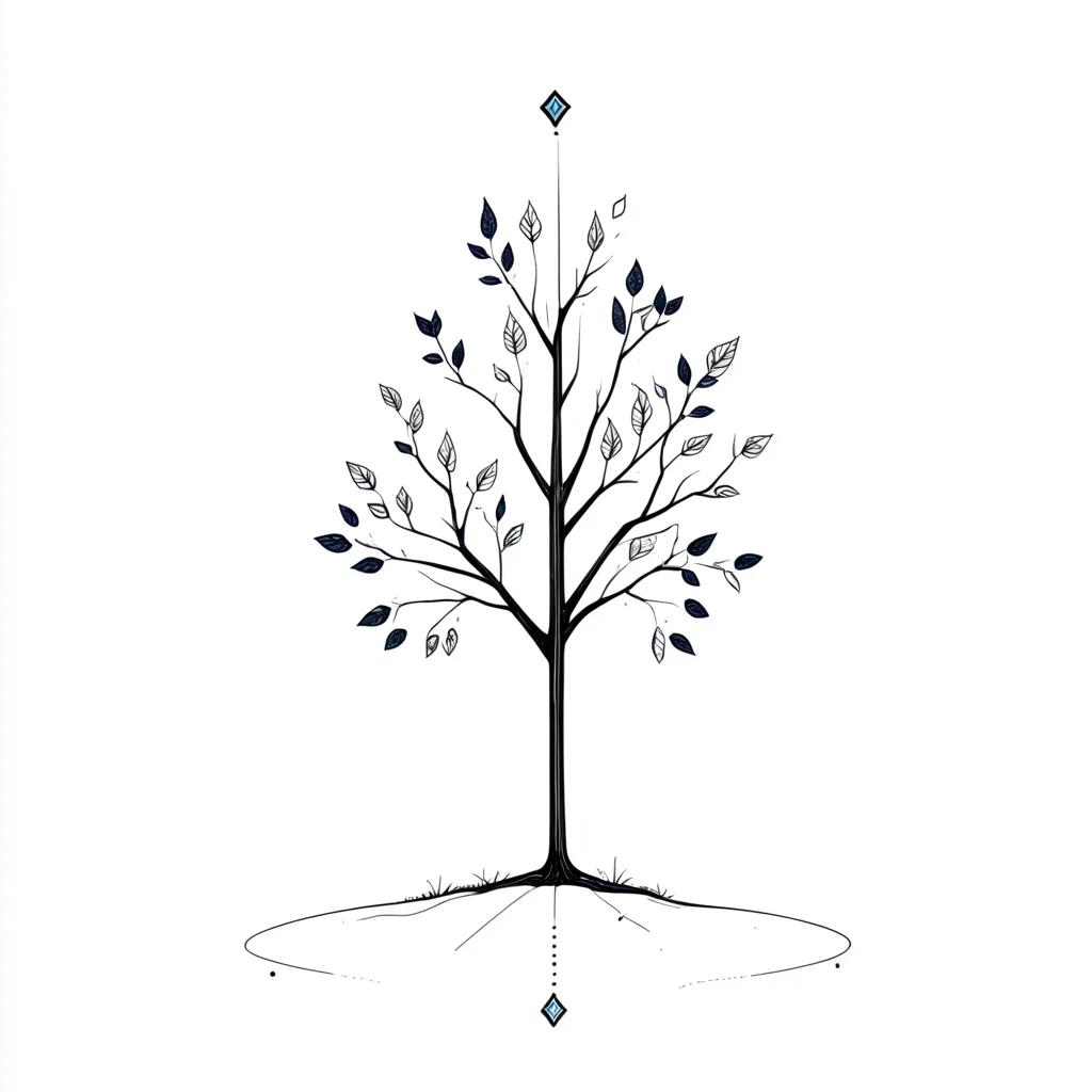 <lora:Minimalist_Line_Art:1>, ArsMJStyle, Minimalist Line Art, Spot Colors, minimalist line art tree, A drawing of a tree with a diamond on top of it., no humans, white background, tree, simple background, plant, branch, leaf, monochrome