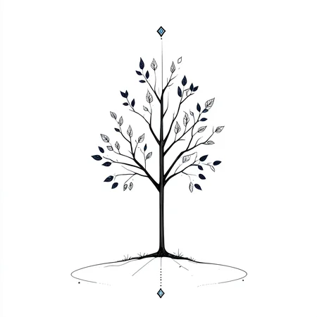 <lora:Minimalist_Line_Art:1>, ArsMJStyle, Minimalist Line Art, Spot Colors, minimalist line art tree, A drawing of a tree with a diamond on top of it., no humans, white background, tree, simple background, plant, branch, leaf, monochrome