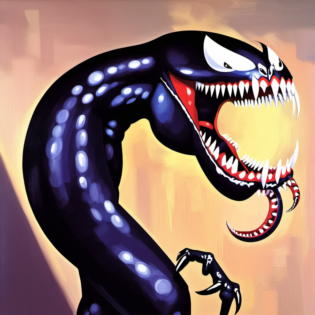 upper body painting of a Venom Symbiote with sharp teeth, George Condo Style, horror(theme),  <lora:MBTDF xl-000002:0.9>