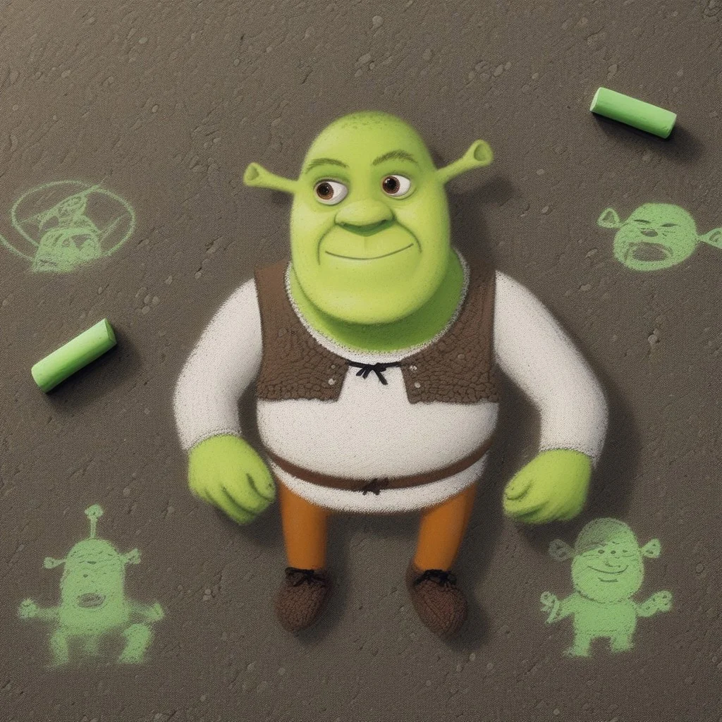 ch4lkdr4wing, chalk, green chalk, Shrek