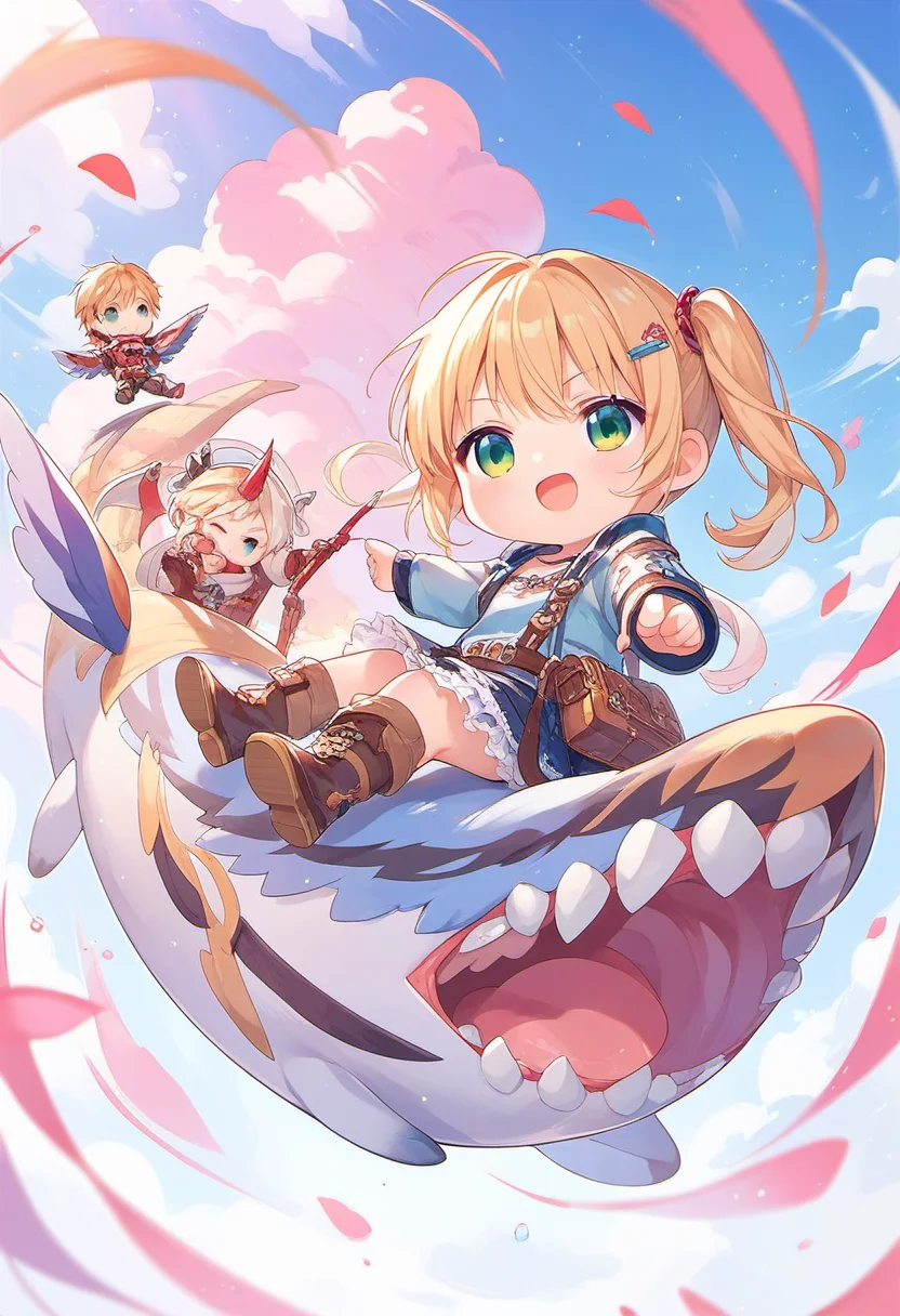 score_9, score_8_up, score_7_up, source_anime, (chibi), riding, pointing,