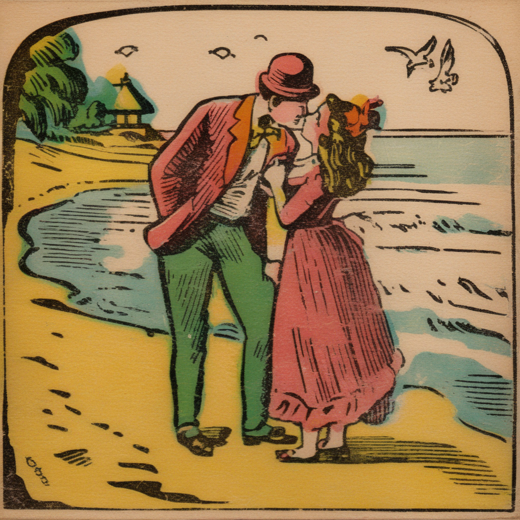 manucolgraf lovers girl and man on the beach <lora:manucolgraf:0.7>
