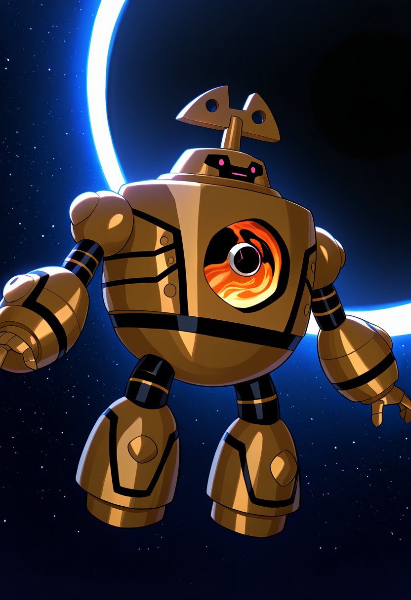 masterpiece, best quality, amazing quality, very aesthetic, absurdres, newest, 
 clockwork, robot, solo, no humans, 
in space, floating, spreading arms, black hole, biggest black hole, event horizon, floating in space, falling in space, ,