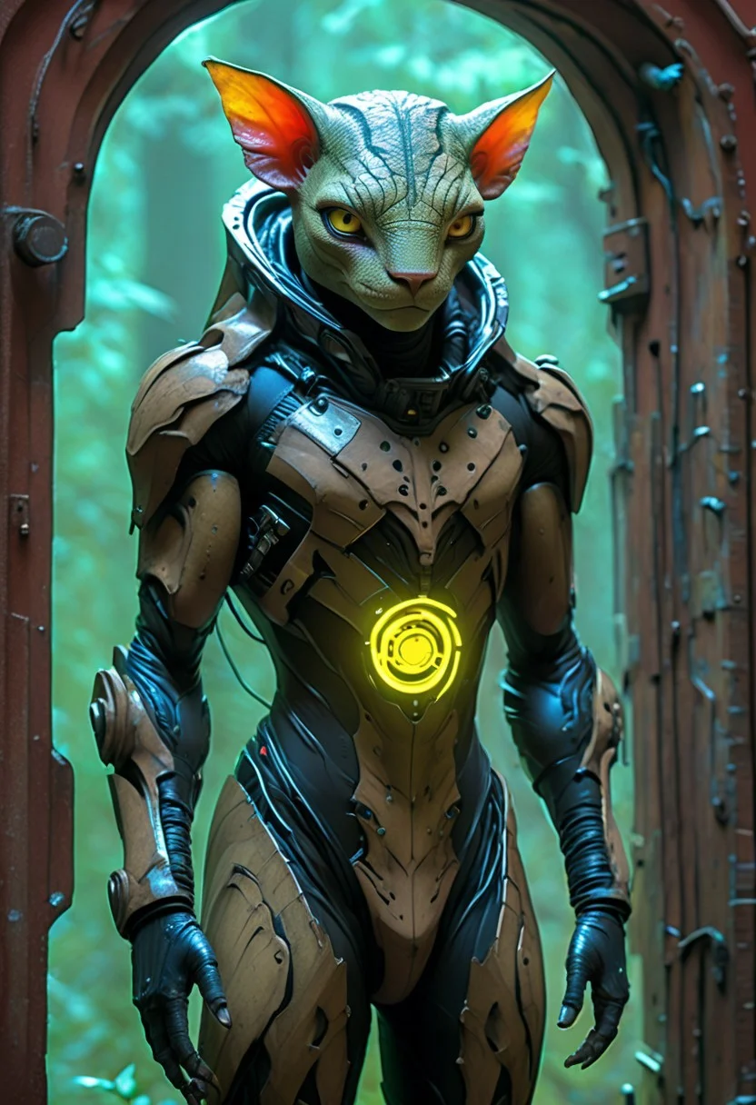 score_9, score_8_up, score_9_up, SilverPulse, Fantasy Creature, portrait, close to the face, punk hair, lizard, cat, alien girl, feminime, female, 1girl, Avatar navi alien with purple skin, bal, big eyes, medium breast, red trench coat, running on the top of train, yellow train, cyberpunk city, night, neon light, rainy, dynamic view, dynamic pose, super wide angle shot, extreme perspective,