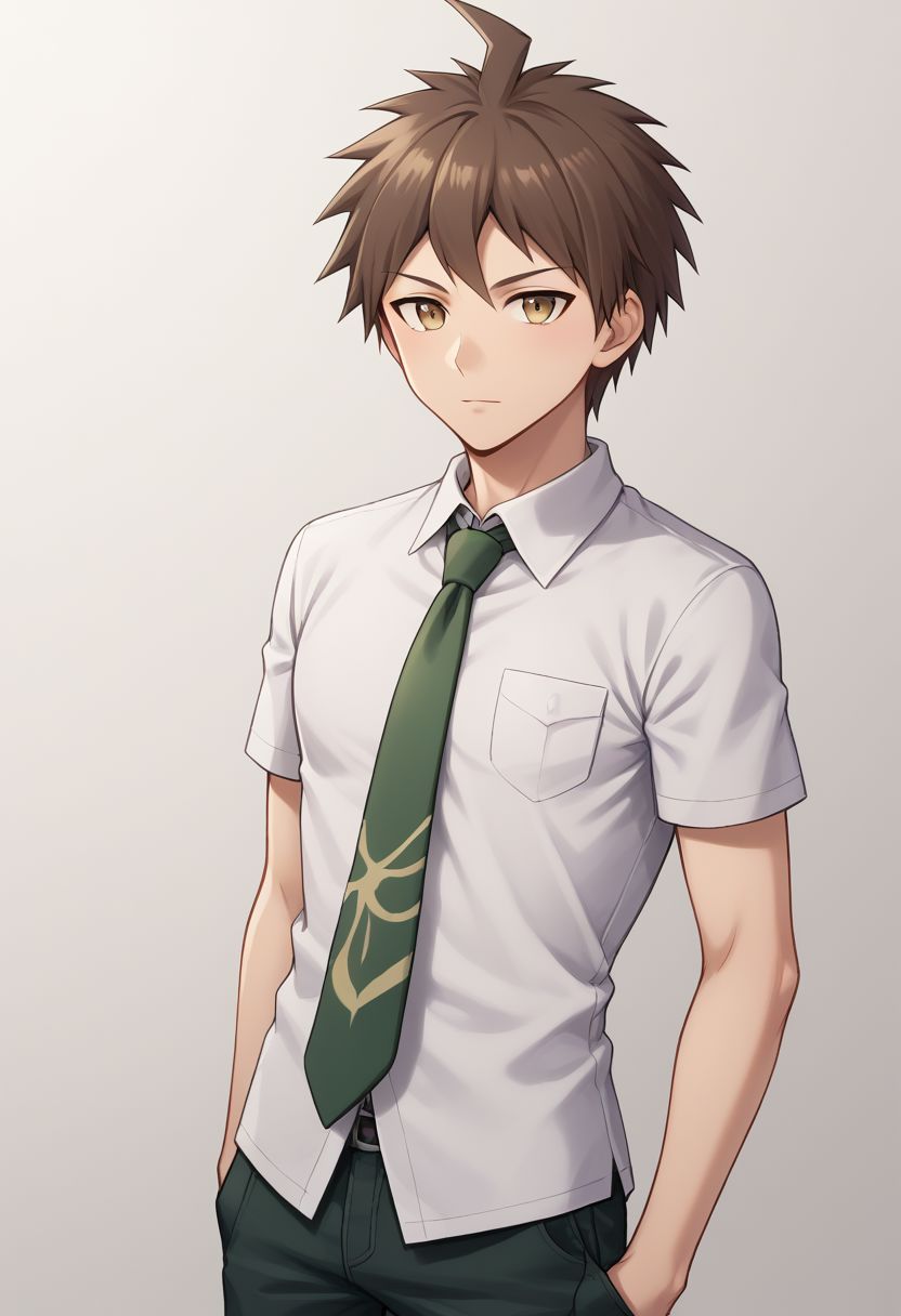 score_9, score_8_up, source_anime, highly detailed, 1boy, solo,
hinata, 1boy, male focus, solo, necktie, pocket, brown hair, upper body, short hair, pants,
shirt, breast pocket, bangs, ahoge, short sleeves, looking at viewer,
indoor,