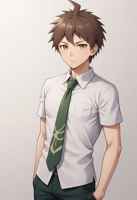 score_9, score_8_up, source_anime, highly detailed, 1boy, solo,
hinata, 1boy, male focus, solo, necktie, pocket, brown hair, upper body, short hair, pants,
shirt, breast pocket, bangs, ahoge, short sleeves, looking at viewer,
indoor,