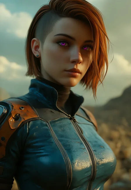 safe_pos, beautiful, aesthetic, high detailed, masterpiece, high contrast, dark background,  girl, orange hair, bobcut, purple eyes, big breast, Unreal engine 5, 3d render, tactical armor, blurr, blurry suit
(((post-apocalyptic city ruin, light blue ocean, green cloudy sky))) score_9, score_8_up, score_7_up, score_6_up, source_cartoon, rating_explicit, Expressiveh, (((upper body, full clothed)))
 (8k uhd:1,4)
 <lora:Dynamic Poses:1>
 <lora:detailed_notrigger:1>