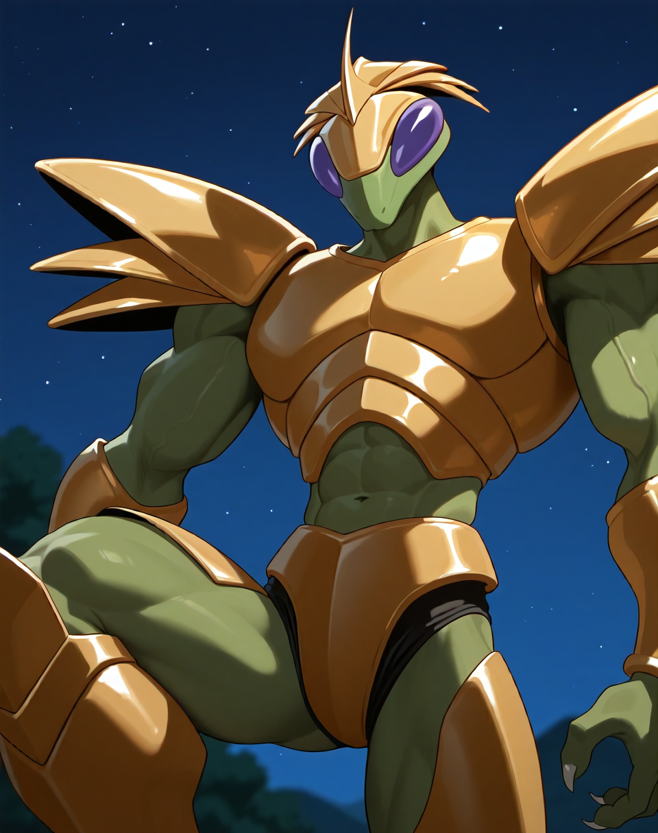 <lora:Hyper_Katris_(Shinzo)_(Illustrious)_(AD):1> Hyper Katris, mantis, Shinzo, 
((
exterior, anime night sky, anime mountains, bent leg, cowboy shot, 
dynamic action, insect anthro, male focus, strong warrior, manly, bounty hunter villain, gold armor, green body, manly, masculine, 
)),
BREAK: very awe, aesthetically pleasing, masterpiece, best quality, amazing quality, very aesthetic, perfect depth of field shot, gradient coloring, subsurface reflections, source_furry, furry_art, 
masterpiece, best quality, amazing quality, very aesthetic, high resolution, ultra-detailed, absurdres, newest, scenery, {Prompt}, BREAK, detailed background, volumetric lighting,
BREAK: lazympos, lazypos (3),