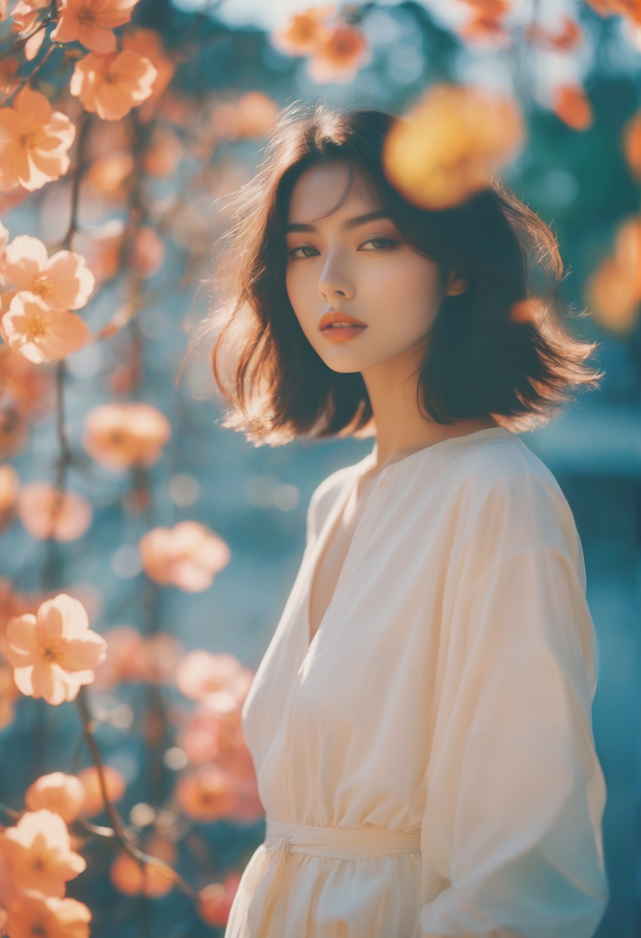 Minimalism aesthetics. super Panavision 70 color film stock, beautiful cinematography, fashion photoshoot, [ flowing petals, particles, pollen : a portrait of her beautiful face : 0.25].
triadic colors, stunning background. warm and bright sunlight, a mesmerizing blend of light and shadow. masterpiece, absurdres, intricate details. low contrast, balanced colors, 3 point studio lighting, high resolution, rich color palette, smooth tonality, film grain, soft focus and bokeh, dynamic range, (heibaigao) <lora:HEIBAI_WWM:0.8>