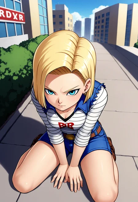 <lora:Hyper-SDXL-8steps-lora:1> <lora:Fixhands_anime_bdsqlsz_V1:1> zPDXL2, score_9, score_8_up, score_7_up, source_anime, intricate details, perfect anatomy BREAK
1girl, android 18, (dragon ball:0.8), blonde hair, medium hair, blue eyes, denim shorts,
dynamic angle, hands between legs, Curious, Chin tilted up slightly, eyes wide open, and a slight smile.,,
outdoors, city, tokyo, japan,
<lora:artist-c01_XL(pony)v10:1>