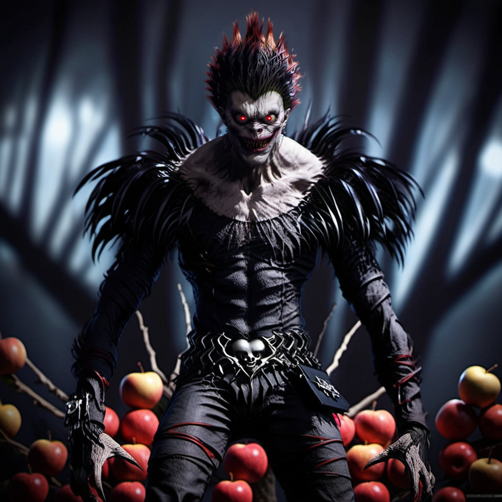 Ryuk1024, a demon, full body, red apple trees, highly detailed, photography, ultra sharp, film, bokeh, professional, 64k  <lora:add-detail-xl:1.5> <lora:Ryuk1024-000544:0.8>