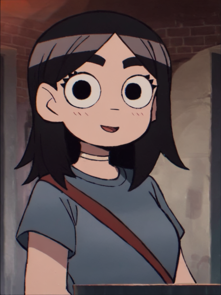 <lora:StaceyPilgrimPony1.0:1> StaceyPilgrim, 1girl, solo, black hair, shirt, black eyes, upper body, short sleeves, open mouth, choker, medium hair, blush, parted lips, bangs, long hair, thick eyebrows , looking at viewer,smile, cowboy shot,, score_9, score_8_up, score_7_up, score_6_up