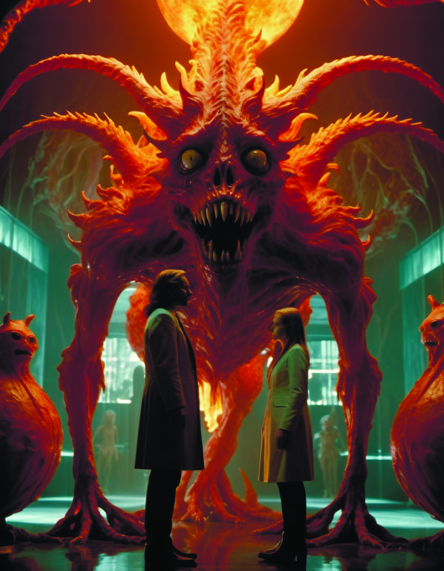 bizarre whimsical uncanny bestiary of repressed unconscious emotional monsters and creatures in a fiery alchemicla lab <lora:fx-monsters-xl-meatsack:0.8> by Director Ridley Scott style <lora:Director Ridley Scott style:0.7>