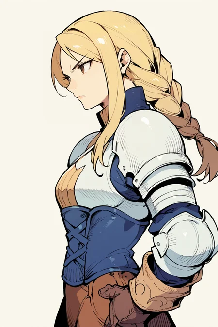 score_9, score_8_up, score_7_up, score_6_up, source_anime, 1girl, solo BREAK  <lora:agrias-pdxl-nvwls-v1-000005:0.9> agrias, blonde hair, brown eyes, braided ponytail, shoulder armor, armor, corset, brown pants, brown gloves, serious, from side <lora:traditional_slider_v1_NEGWEIGHT:-1>