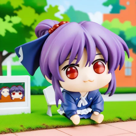score_9, score_8_up, score_7_up, best quality, source_anime,  1girl, solo, takabe,red eyes, purple hair,doro, creature, :3, chibi, no humans,white skin,four legs,all four, solid circle eyes, no pupils,park,simple background