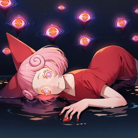 score_9, score_8_up, score_7_up, score_6_up, score_5_score_4, night, galaxy, astract, ((body blood)), <lora:alice-v1-13:1> biblioalice, 1girl, hair bow, red dress, (light_pink_hair), (young), blue eyes, lying, over water, glowing, extra eyes, dark water,
BRAKE <lora:eyes:1> shizoeyes, glowing, ((extra eyes:1.5)), black background,