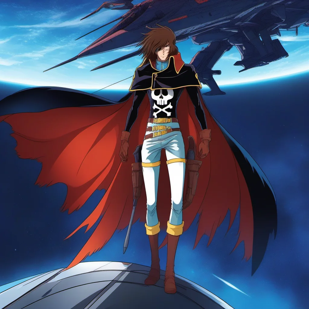 anime artwork a full body man, solo, cape, brown hair, scar, black gloves,sword, in a spaceship<lora:Albator1024_r1:0.8> . anime style, key visual, vibrant, studio anime, highly detailed