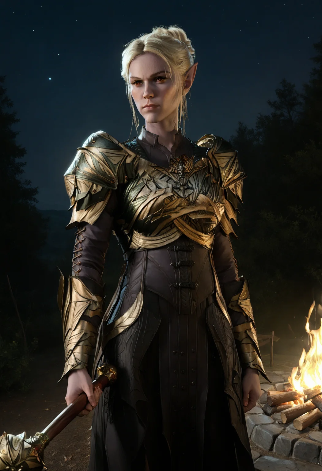 score_8, score_8_up, score_7_up, score_6_up, source_anime, BREAK,
1girl, solo, female focus, mintharabg3, <lora:mintharaPony:1>,  cowboy shot, mintharaArmor, holding a mace, lit by a campfire,