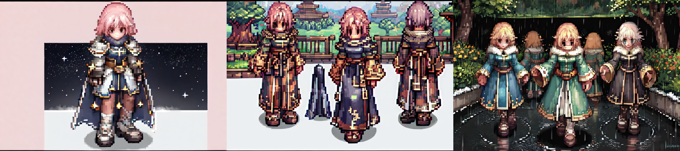 highly insanely detailed, masterpiece, top quality, best quality, highres, 4k, 8k, RAW photo, (very aesthetic, beautiful and aesthetic), 
__lazy-wildcards/subject/style-art-type/pixel-sprite-sheet/prompts__, 
<lora:RagnarokSprite-15:1>, 
(1girl:1.3), 1other, 
__lazy-wildcards/dataset/background__,âââ
